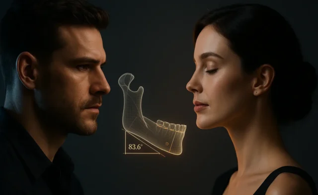 8 Types of Jawlines: Complete Guide to Identify & Enhance Montage showing diverse male and female jawline shapes with geometric measurement overlays