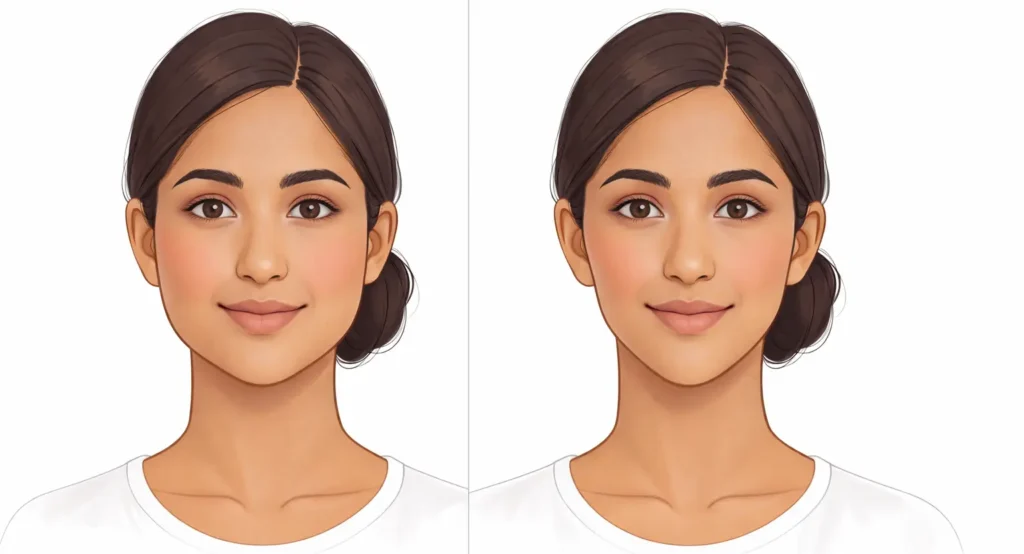 Comparison showing face yoga for fuller cheeks and face yoga for slimming cheeks