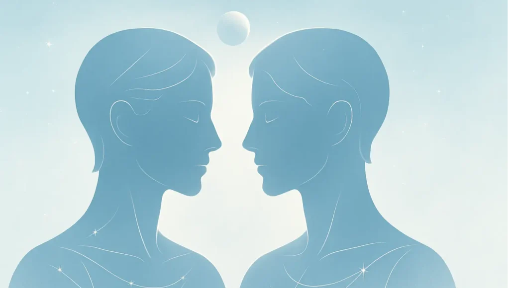 Gemini zodiac sign symbol showing the twins with Mercury theme in an airy sky. ​