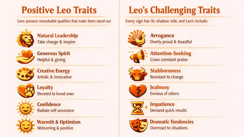 leo traits strengths and weaknesses infographic