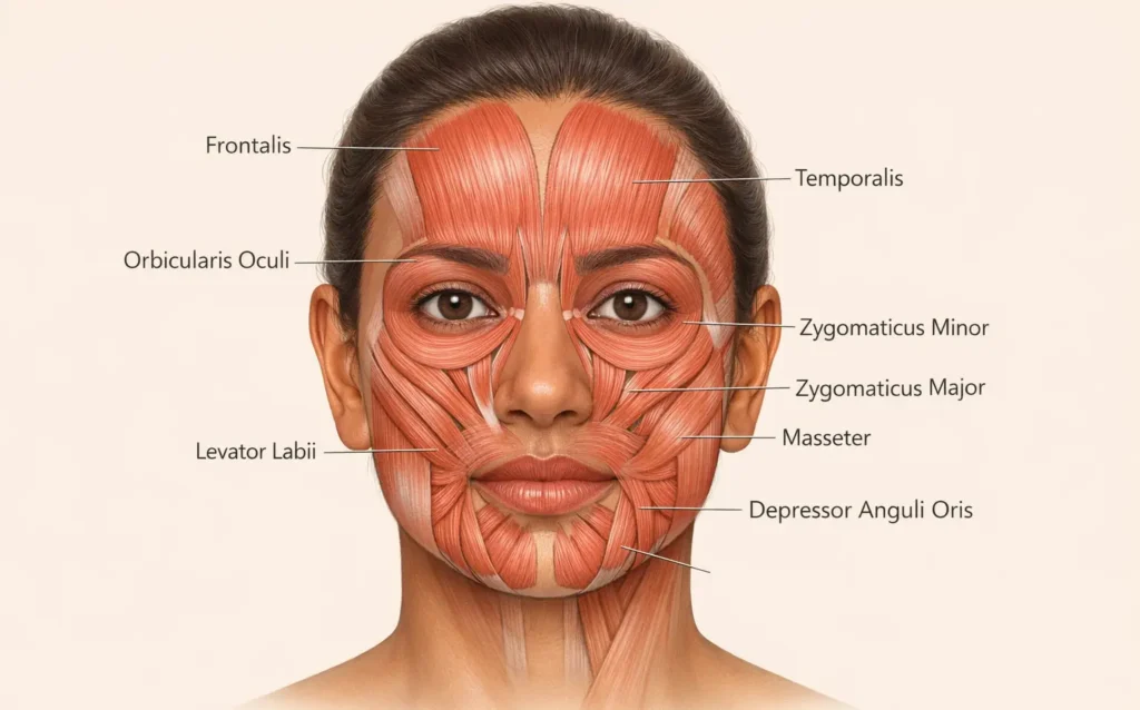 diagram of facial muscles used in face lifting exercises