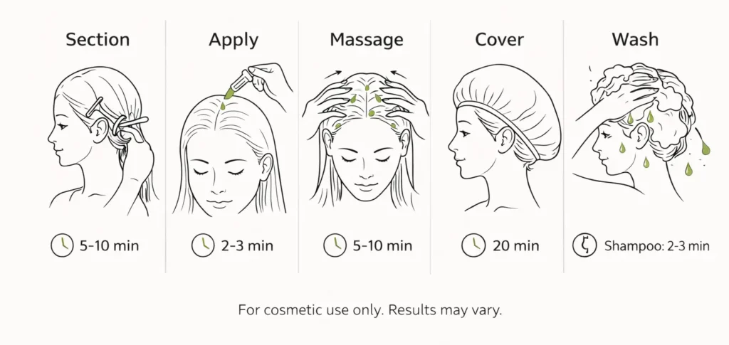How to Use Bhringraj Oil _ 5-panel tutorial