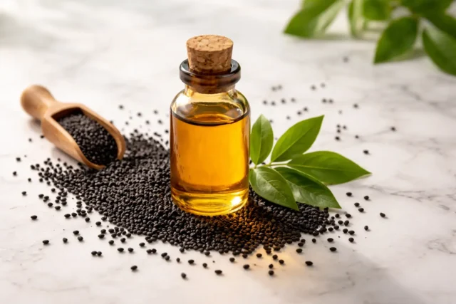 Kalonji Oil Benefits: Complete Guide to Black Seed Oil for Health, Hair & Skin in India Kalonji oil bottle with black seeds showing natural health benefits