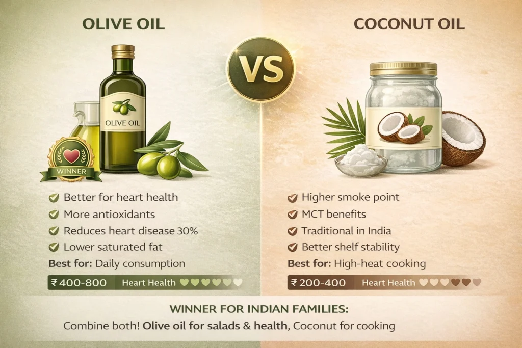 Olive Oil vs Coconut Oil: Which is Healthier for Indians?