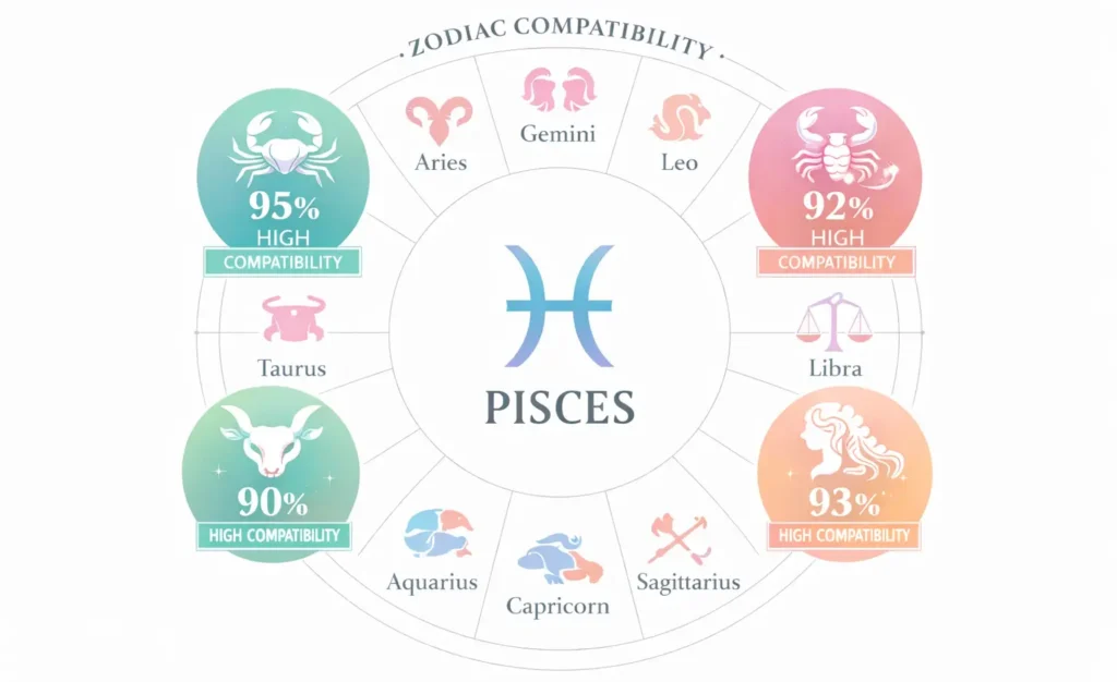 Pisces compatibility chart showing best zodiac matches for love and marriage