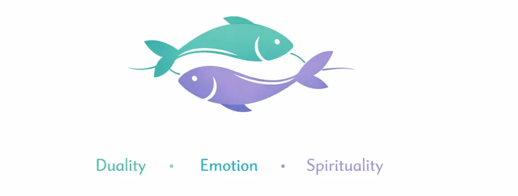 Pisces zodiac sign symbol showing two fish representing emotional and spiritual duality