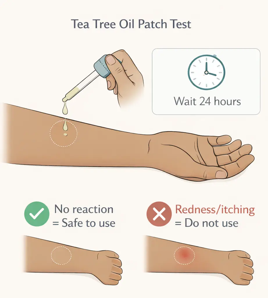 How to perform tea tree oil patch test on inner forearm for safety