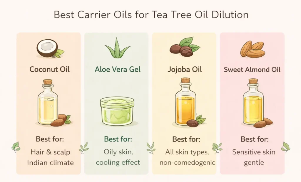 Best carrier oils for diluting tea tree oil including coconut oil and aloe vera gel