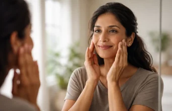 Face Tightening Exercise: Science-Backed Face Yoga for Wrinkles & Anti-Aging woman doing face tightening exercise for anti-aging