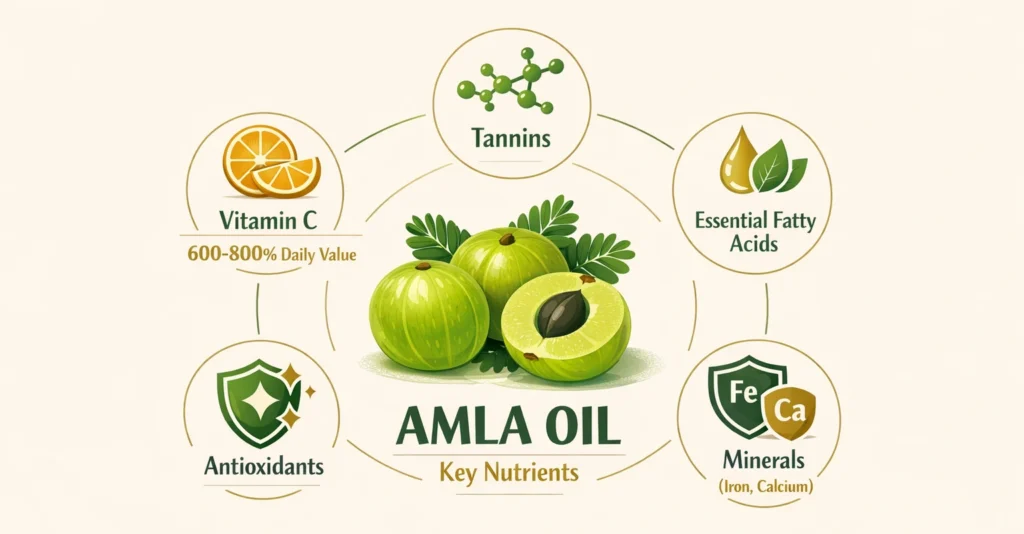 Amla oil nutritional benefits showing high vitamin C and antioxidants content