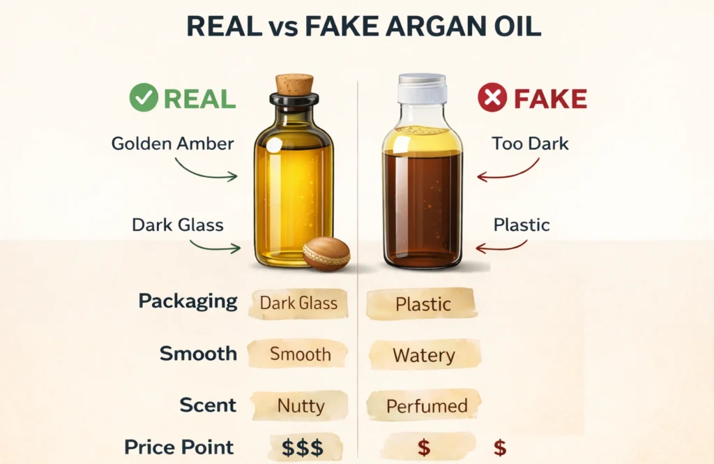 Guide to identify authentic argan oil vs fake products when buying in India