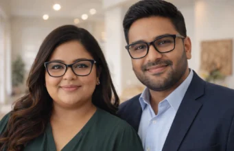 Best Glasses for Round Face: Complete Guide for Indian Men & Women Indian man and woman with round faces wearing best angular eyeglass frames - square and cat-eye styles for flattering fit